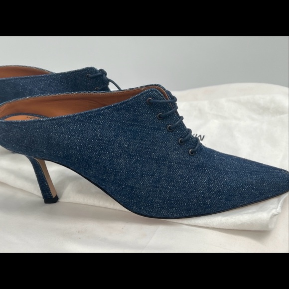 Maryam Almalki Women's Jane Lace Up Pointed Toe Navy Blue Denim Mules EU Size 39 - Picture 7 of 15